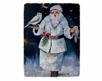 Kits de crochets Père Noël en blanc, grand kit de tapis à crochets pour adultes Kits de crochets pour loquets avec décoration de Noël en toile imprimée