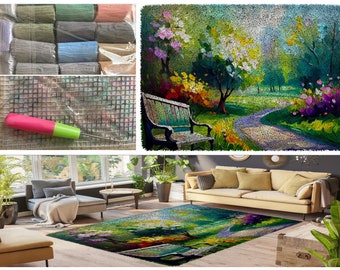 Kits de crochets de loquet, grand kit de tapis de crochets de loquet pour adultes Kits de crochets de loquet avec décoration de paysage de parc en toile imprimée