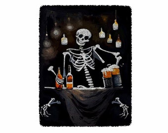 Skeleton Drunkard Latch Hook Kits, großes Knüpfteppich-Kit für Erwachsene mit bedruckter Leinwand-Weihnachtsdekoration