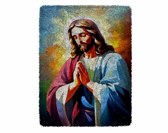 God Jesus Latch Hook Kits, Large Latch Hook Rug Kit for Adults Latch Hook Kits with Printed Canvas Christmas  Decoration