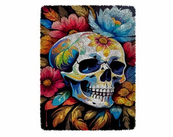 Kits de gancho de pestillo de calavera de flores, kit de alfombra de gancho de pestillo grande para adultos Kits de gancho de pestillo con decoración navideña de lona impresa