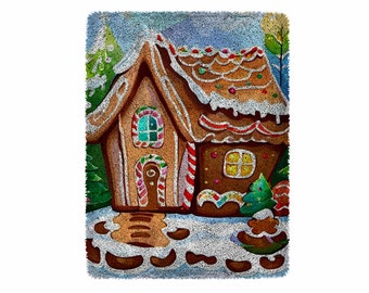 Candy House Knüpfteppich Kit, großer Knüpfteppich Kit für Erwachsene Knüpfhaken Kits mit Bedruckten Leinwand Weihnachtsdekoration Festival Geschenke