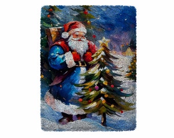 Santa Claus Latch Hook Kits, Large Latch Hook Rug Kit for Adults Latch Hook Kits with Printed Canvas Christmas  Decoration