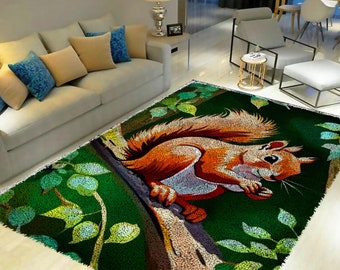Forest Squirrel Latch Hook Kits, Large Latch Hook Rug Kit for Adults Latch Hook Kits with Printed Canvas Christmas  Decoration