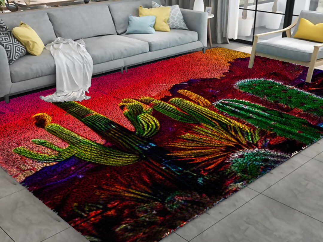 Desert Cactus Hook Kits, Large Latch Hook Rug Kit for Adults Latch Hook