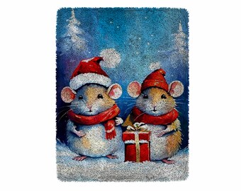 Christmas Mouse Latch Hook Kits, Large Latch Hook Rug Kit for Adults Latch Hook Kits with Printed Canvas Christmas  Decoration