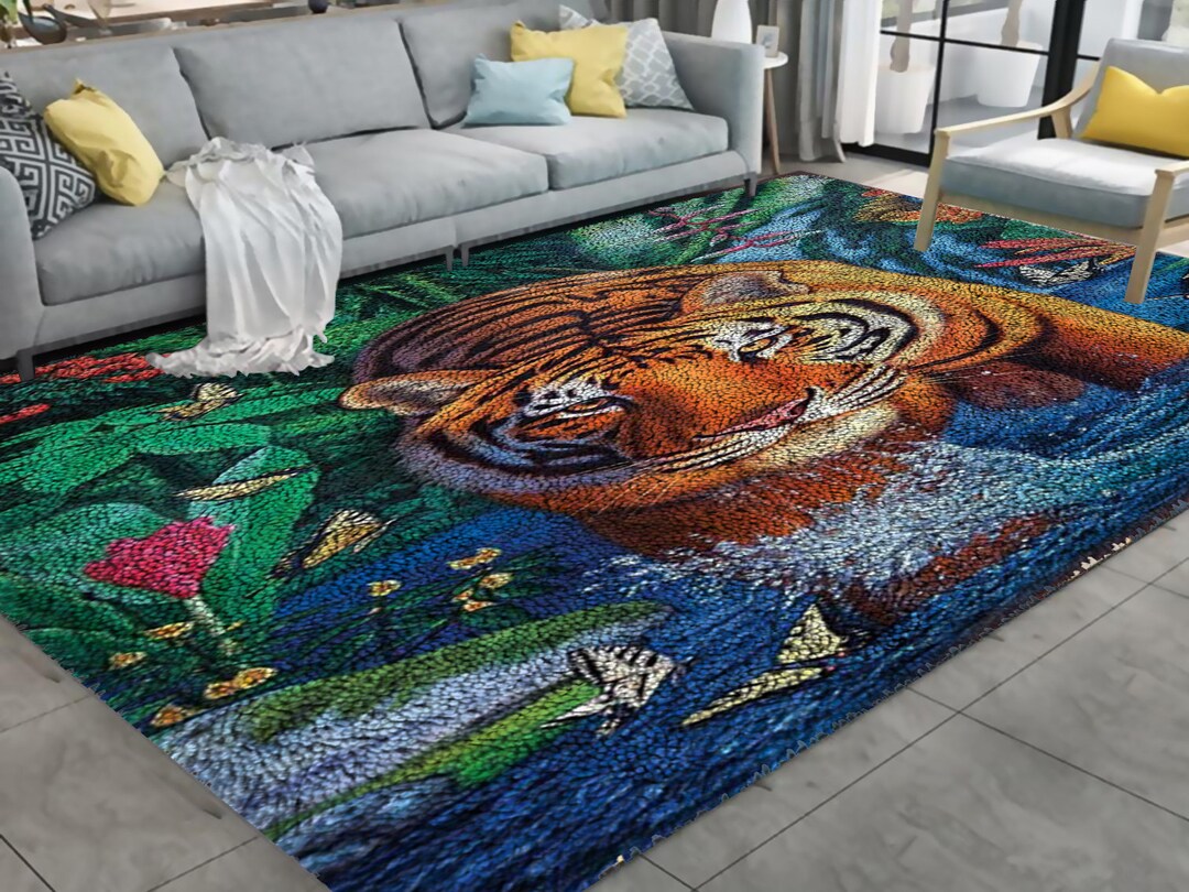 Tiger Latch Hook Kits, Large Latch Hook Rug Kit for Adults Latch Hook