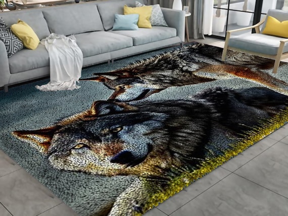 Wolf Latch Hook Kits, Large Latch Hook Rug Kit for Adults Latch Hook Kits  With Printed Canvas Christmas Decoration 