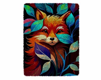 Kits de crochets Fox, grand kit de tapis à crochets pour adultes Kits de crochets avec décoration de Noël en toile imprimée