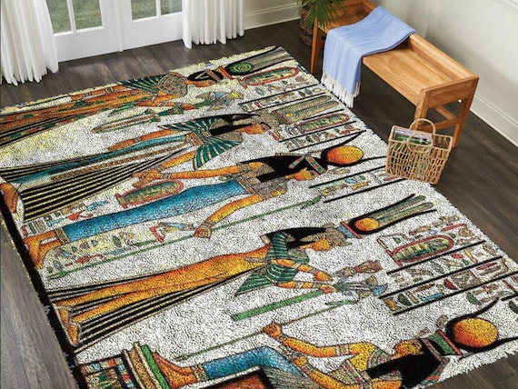 Latch Hook Rug Egyptian Mural Chunky Yarn Tapestry Kits DIY Carpet