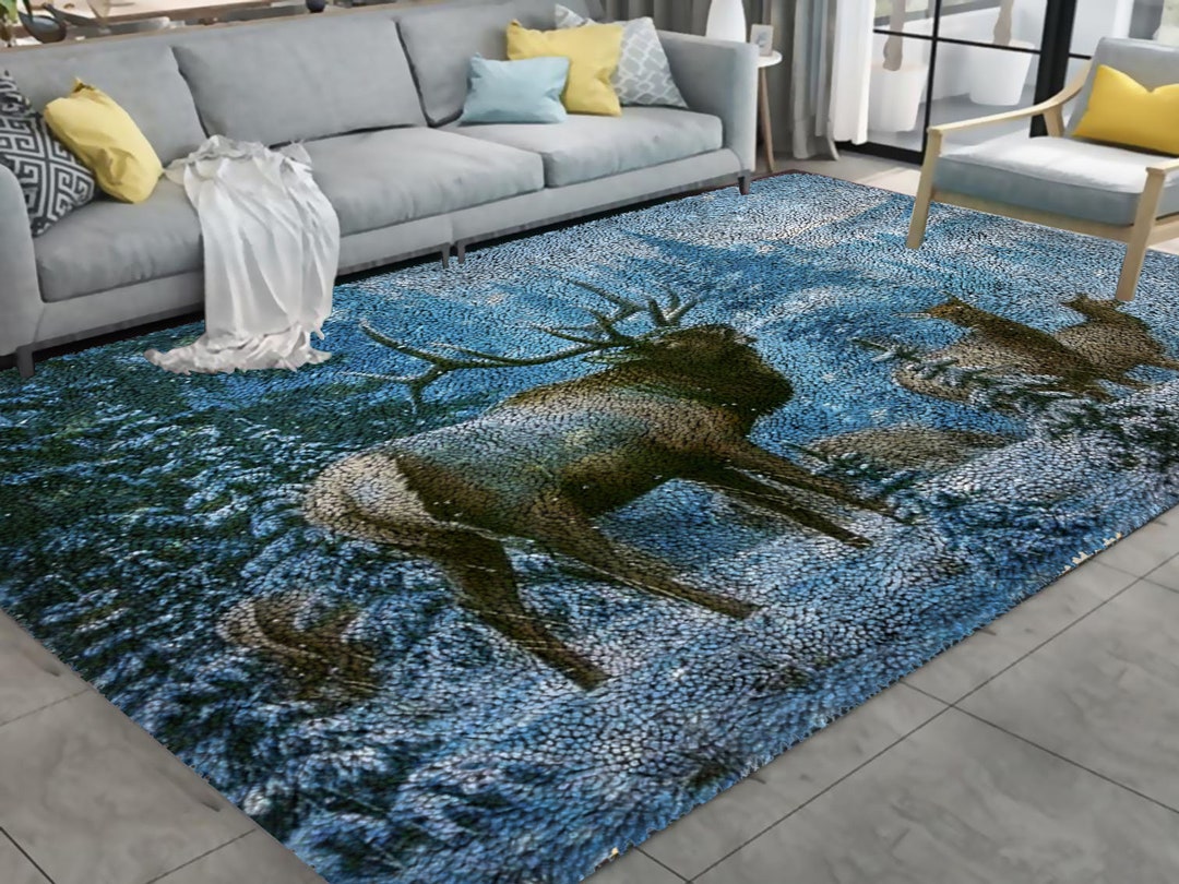 Christmas Deer Latch Hook Kits, Large Latch Hook Rug Kit for Adults