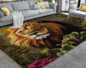 lion Latch Hook Kits, Large Latch Hook Rug Kit for Adults Latch Hook Kits with Printed Canvas Christmas  Decoration