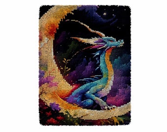 Moon Dragon Latch Hook Kits, Grote Latch Hook Rug Kit voor volwassenen Latch Hook Kits met bedrukt canvas Kerstdecoratie Festival geschenken