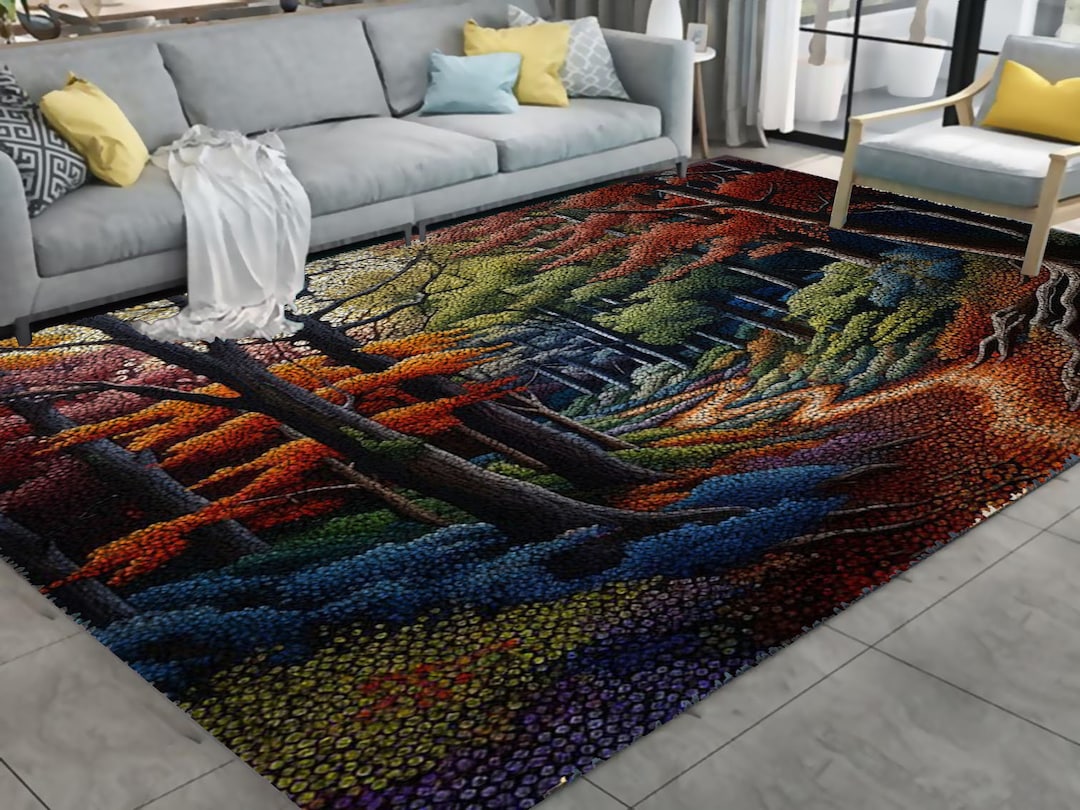 Autumn Trail Landscape Latch Hook Kits, Large Latch Hook Rug Kit for