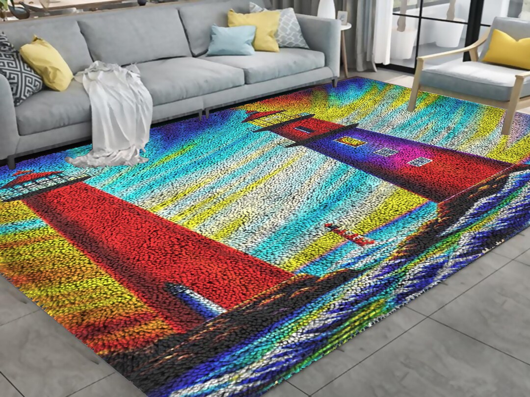 Lighthouse Latch Hook Kits, Large Latch Hook Rug Kit for Adults Latch