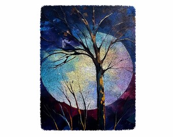 Moon Tree Knüpfteppich Kit, Großes Knüpfteppich Kit für Erwachsene mit bedruckter Leinwand Weihnachtsdekoration