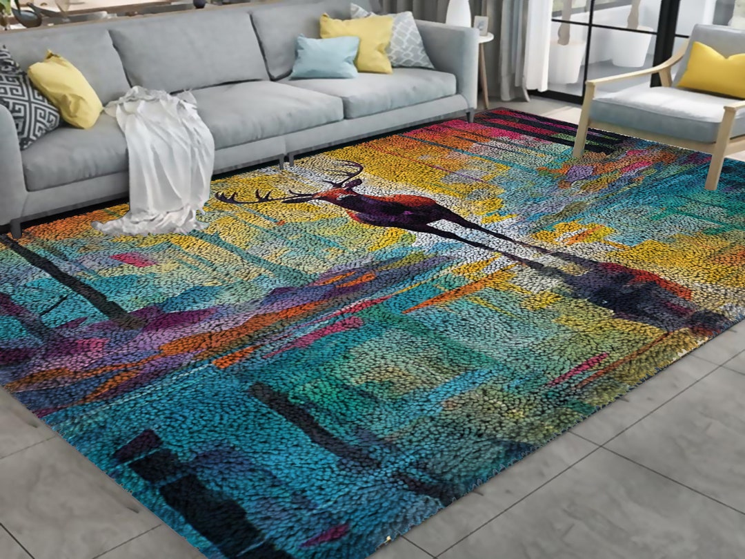 Colorful Lake Deer Latch Hook Kits Large Latch Hook Rug Kit Etsy