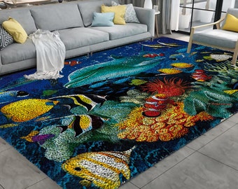 Latch Hook Kits, Large Latch Hook Rug Kit for Adults Latch Hook Kits with Printed Canvas Marine coral fish  Decoration