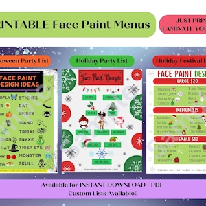 Customizable Face Painting Design Board - Holiday Bundle PDF