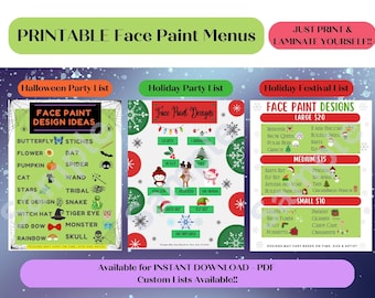 Customizable Face Painting Design Board - Holiday Bundle PDF
