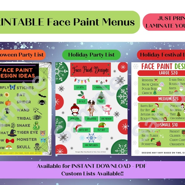 Face Painting Design Board -  Holiday Bundle - 3 Pack