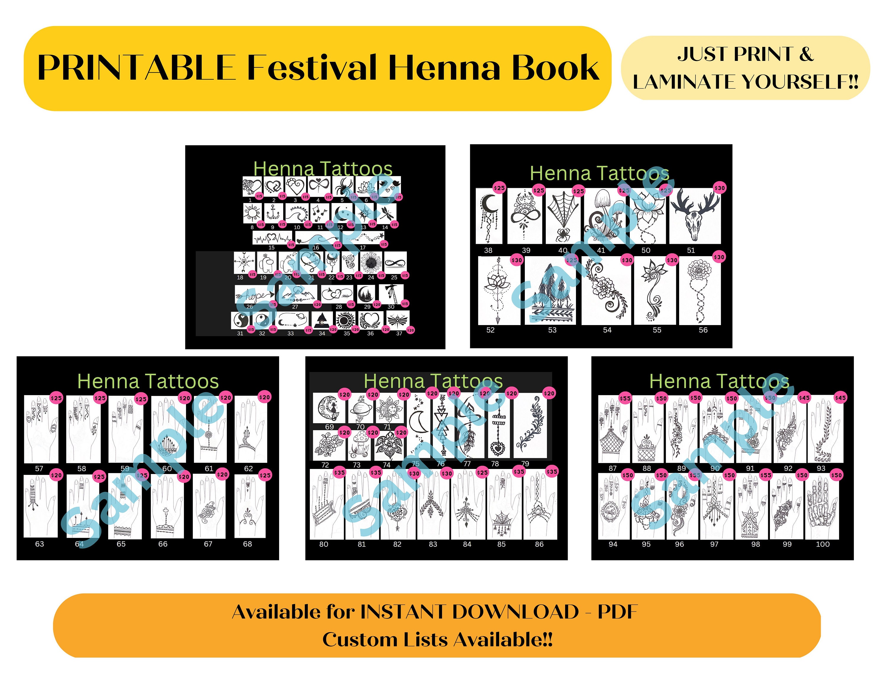 Henna Tattoo Book With Prices PDF Digital Download - Etsy