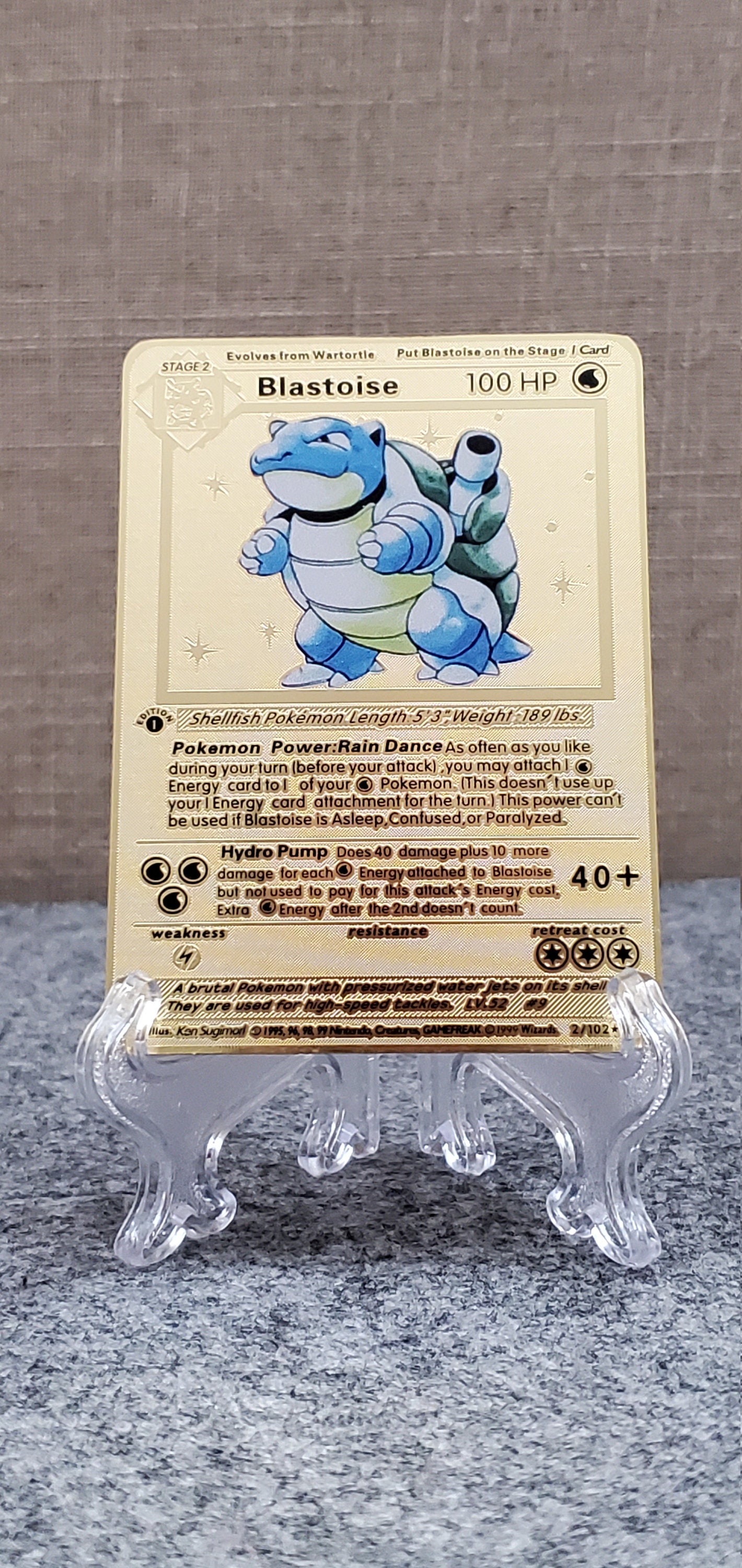 Pokemon BLASTOISE 2/102 gold metal card Pokemon BLASTOISE 2/102 gold metal card