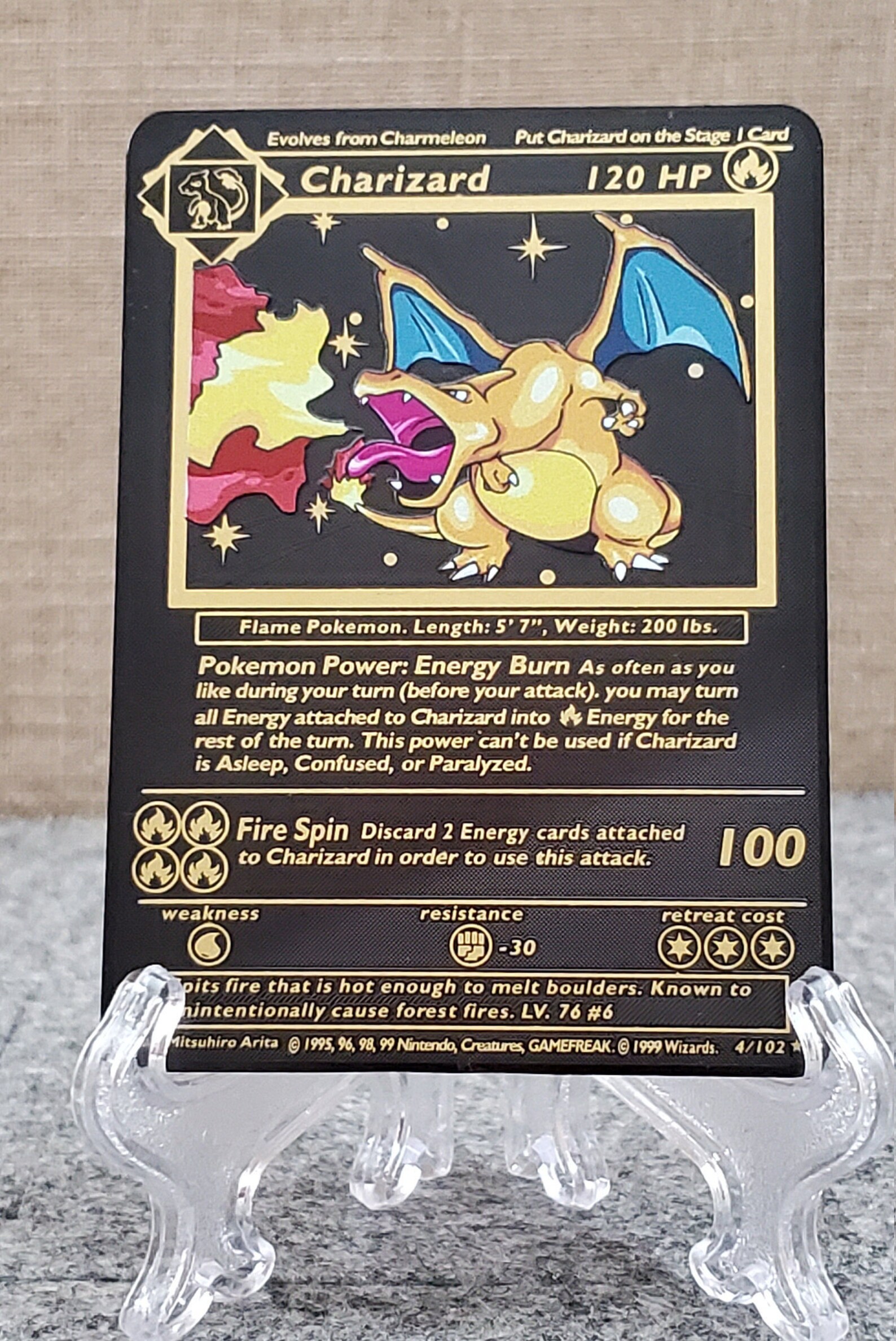 Pokemon CHARIZARD 4/102 black metal card | Etsy