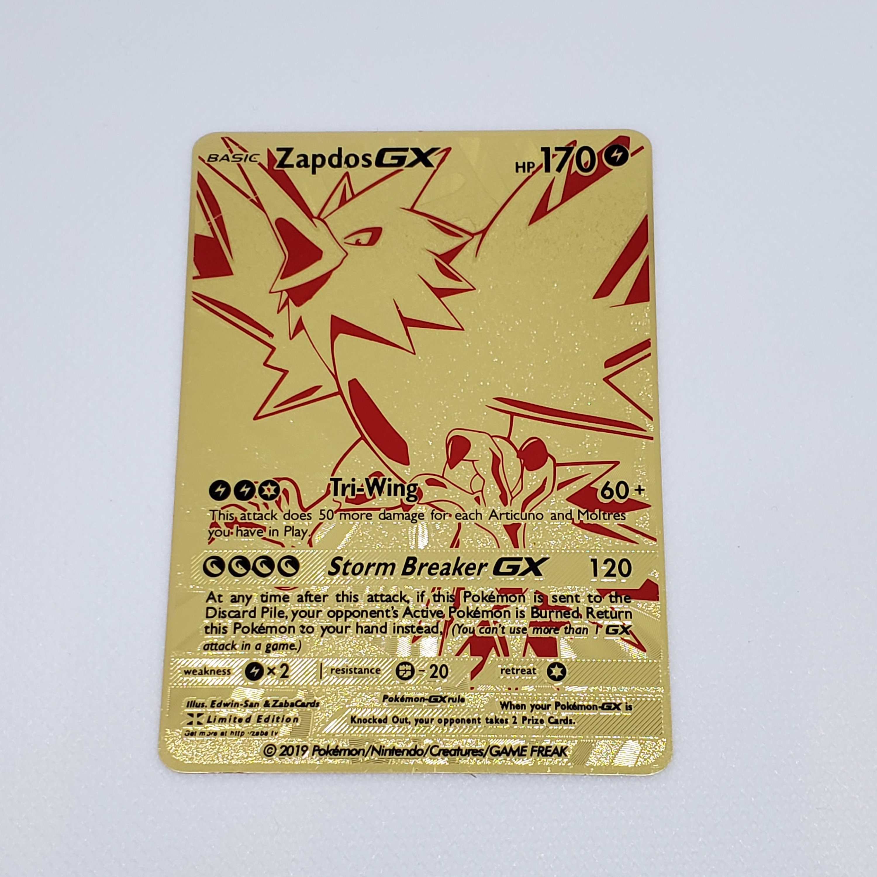 Zapdos GX Full Art Gold Metal Pokemon Card