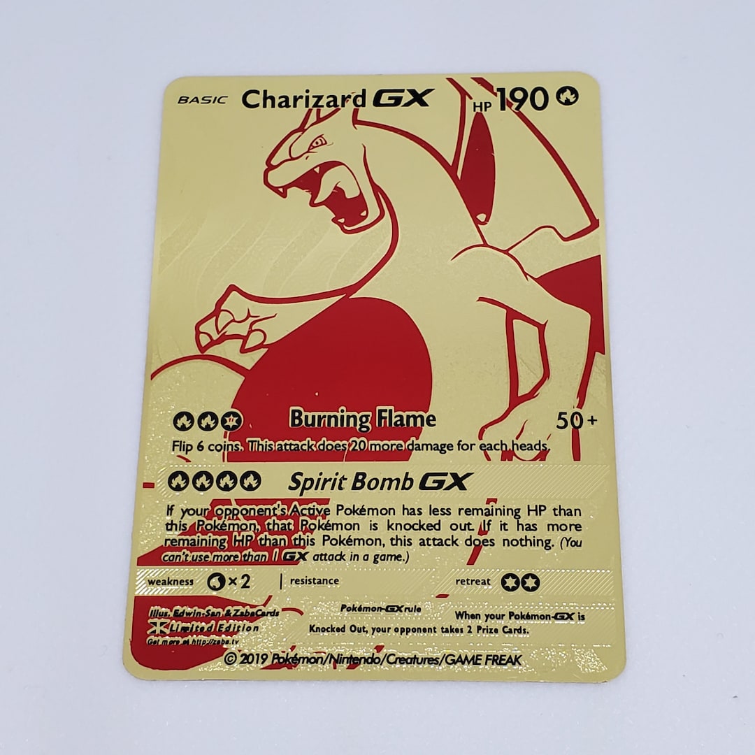 Pokemon CHARIZARD GX Gold Metal Card Etsy