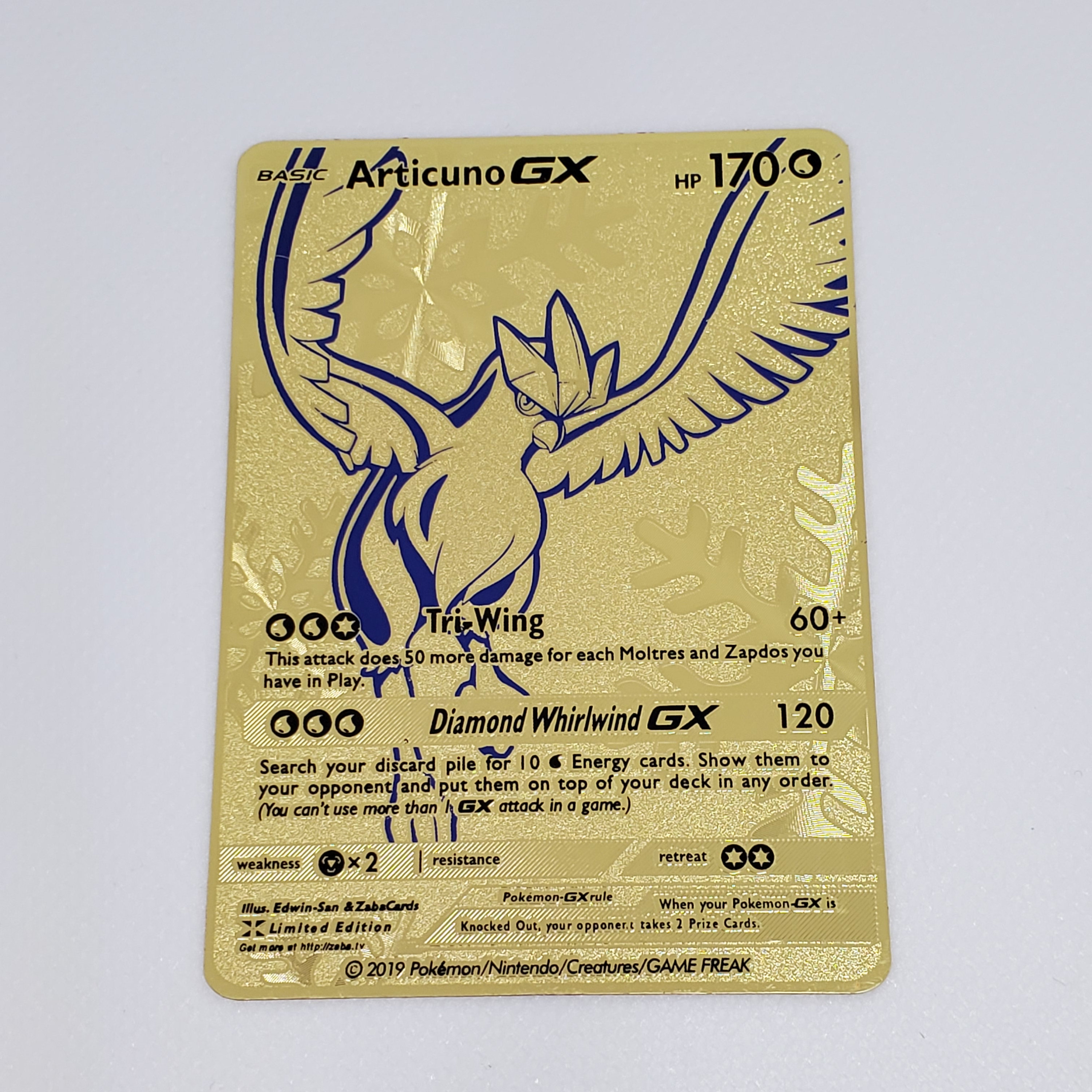 Pokemon ARTICUNO GX Gold Metal Card 