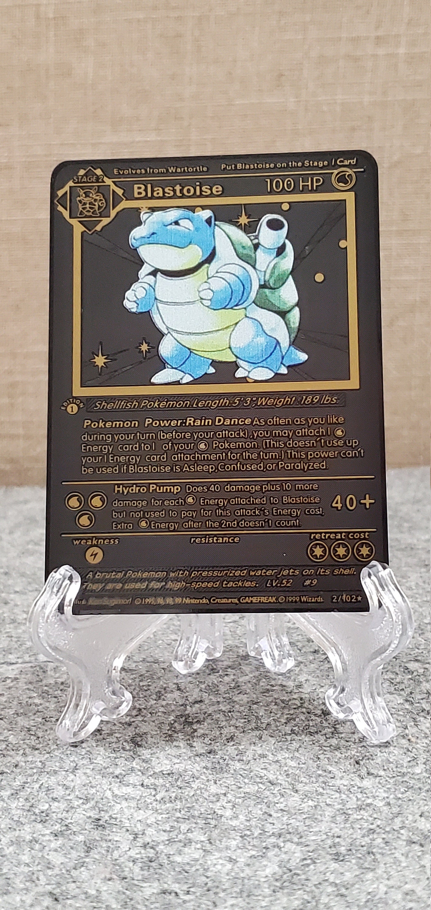Pokemon BLASTOISE 2/102 black metal card