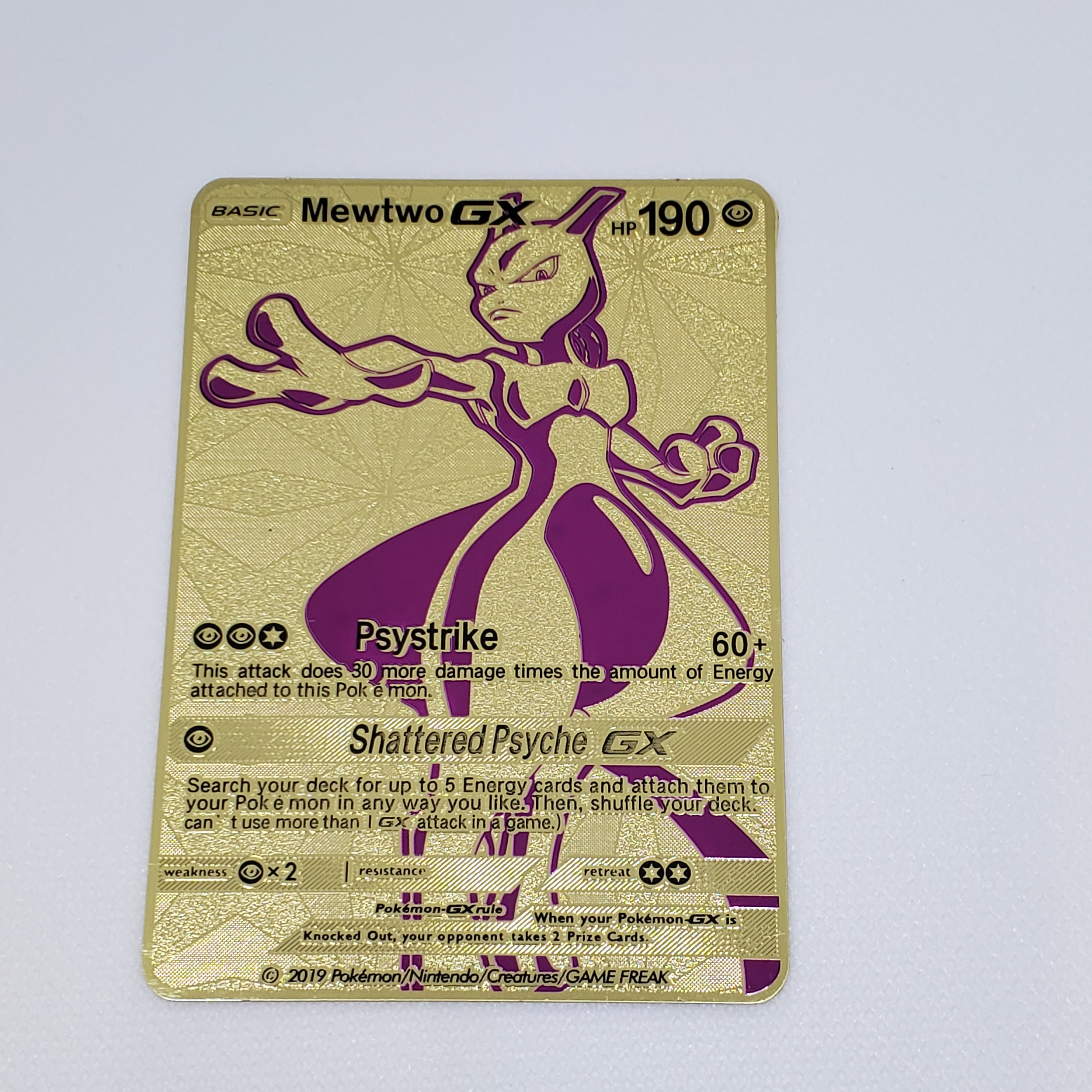 GOLD Mewtwo GX Alt metal collector's Replica