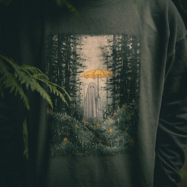 Umbrella Ghost Crewneck | Melancholy Showers Painting | Unisex | A Ghost Story | Dark Cottagecore Clothing | Halloween