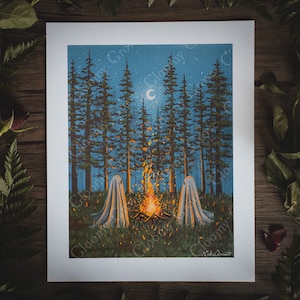 8x10in Fine Art Print | Fireside | Spooky Ghost | Fall Artwork | Halloween | Halloween Art | Cottagecore