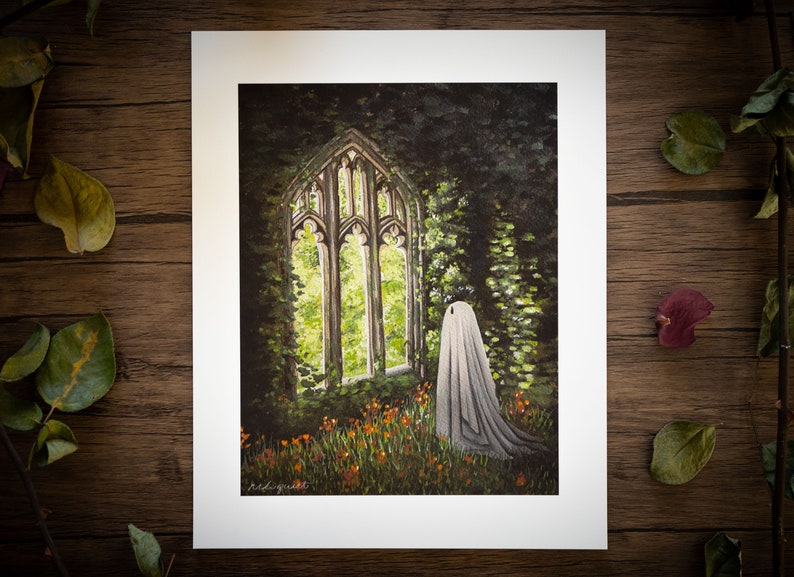 8x10in Fine Art Print | Overgrown | Spooky Ghost | Fall Artwork | Halloween | Halloween Art | Cottagecore 