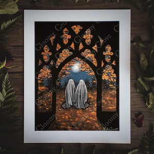 8x10in Fine Art Print | Moonlight | Spooky Ghost | Fall Artwork | Halloween | Gothic Cathedral