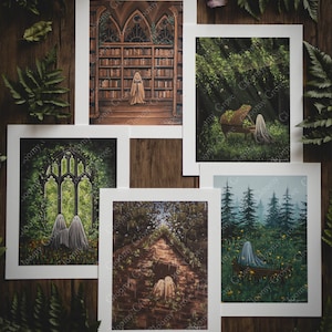 8x10in Fine Art Prints | Spring Print Pack | Spooky Ghost | Fall Artwork | Halloween | Black Cat