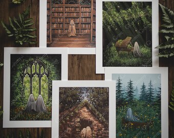 8x10in Fine Art Prints | Spring Print Pack | Spooky Ghost | Fall Artwork | Halloween | Black Cat
