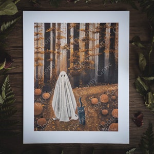 8 x 10 インチ ファインアートプリント | 秋の兆し | 不気味な幽霊 | 秋のアートワーク | ハロウィン | 黒猫