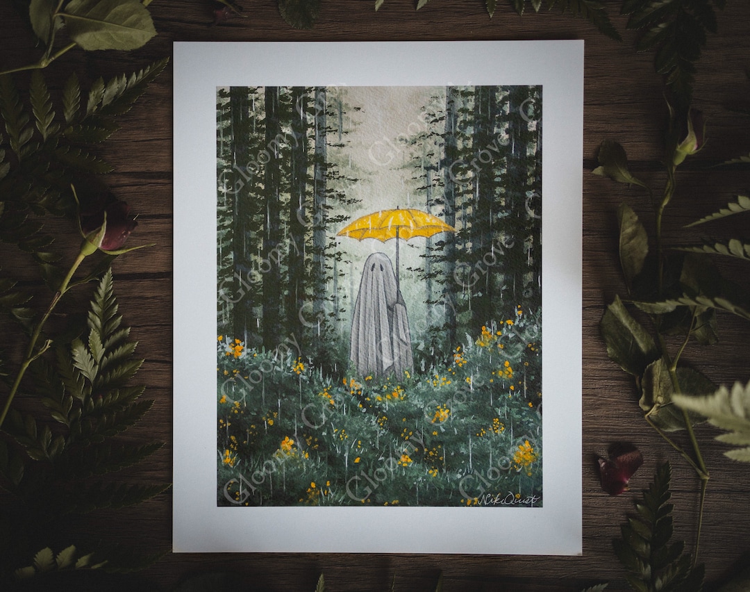 8x10in Fine Art Print | Melancholy Showers | Spooky Ghost | Cottagecore Artwork | Halloween Art - Etsy