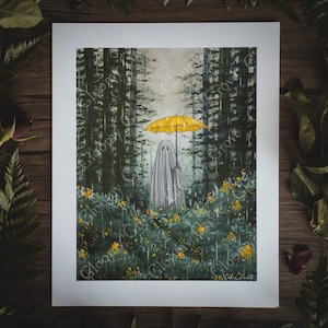 8x10in Fine Art Print | Melancholy Showers | Spooky Ghost | Cottagecore Artwork | Halloween Art