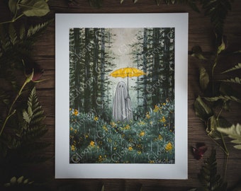 8x10in Fine Art Print | Melancholy Showers | Spooky Ghost | Cottagecore Artwork | Halloween Art