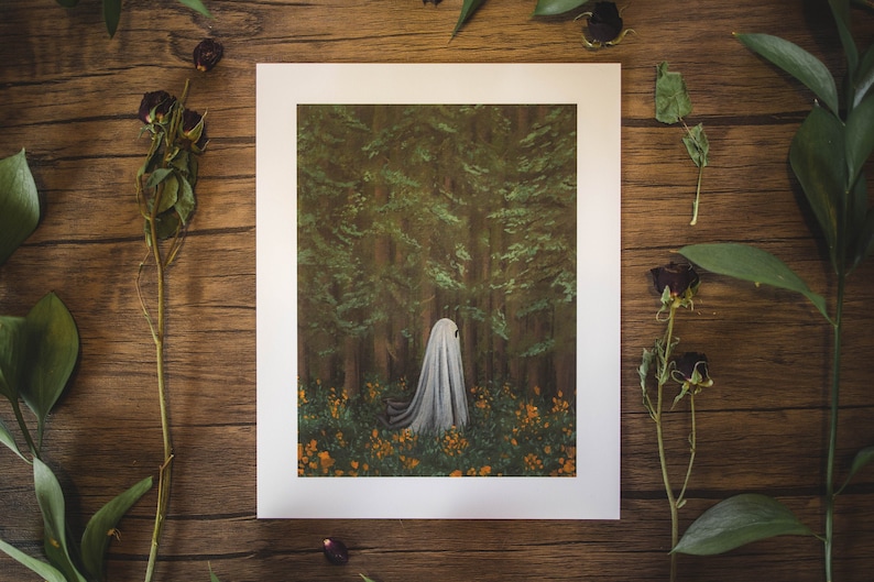 8x10in Fine Art Print | Spooky Ghost | Conceptual Artwork | Lonely Forest | Pine Trees | Halloween Vibes | Wall Art 