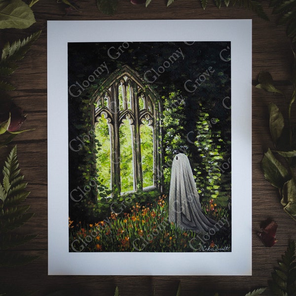 8x10in Fine Art Print | Overgrown | Spooky Ghost | Fall Artwork | Halloween | Halloween Art | Cottagecore