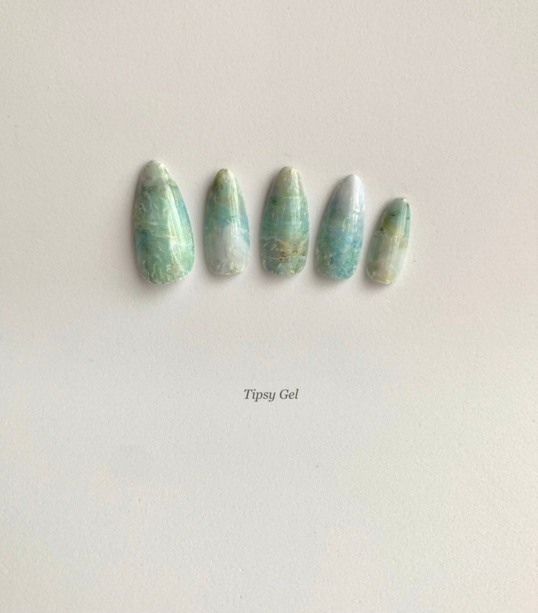 Seafoam Jade Press on Nails Handpainted False Nails Long - Etsy
