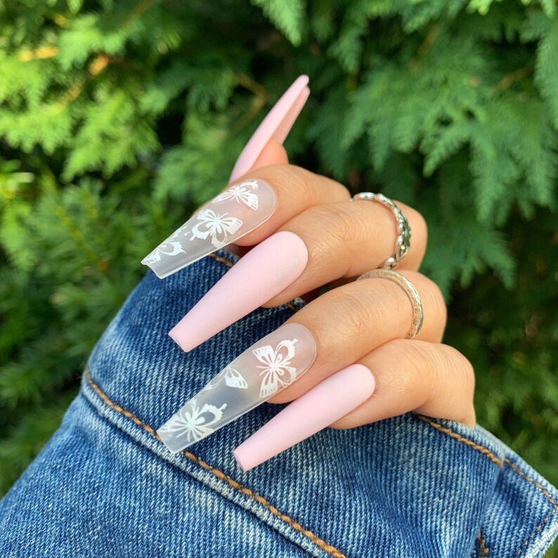 Mariposa Press On Nails Handpainted False Nails Etsy
