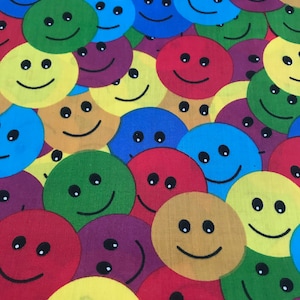Smiley Gesichter mehrfarbiger Polycotton Stoff