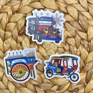 Philippines inspired stickers / filipino stickers / philippines / jeepney / sorbetes / tricycle / pinoy / waterproof stickers / vinyl