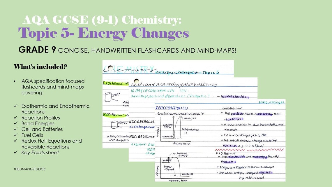 AQA GCSE 91 Chemistry Topic 5 Energy Changes Flashcards Etsy UK